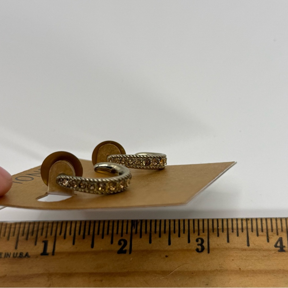 Monet Gold Tone Hoop Rhinestone Earrings NWT - Picture 5 of 7